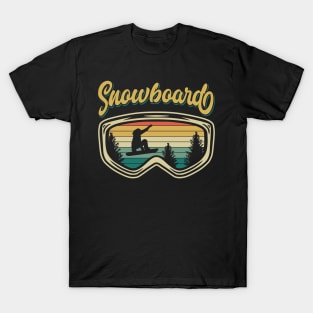 Snowboard Googles Big Air Silhouette Retro Trees T-Shirt